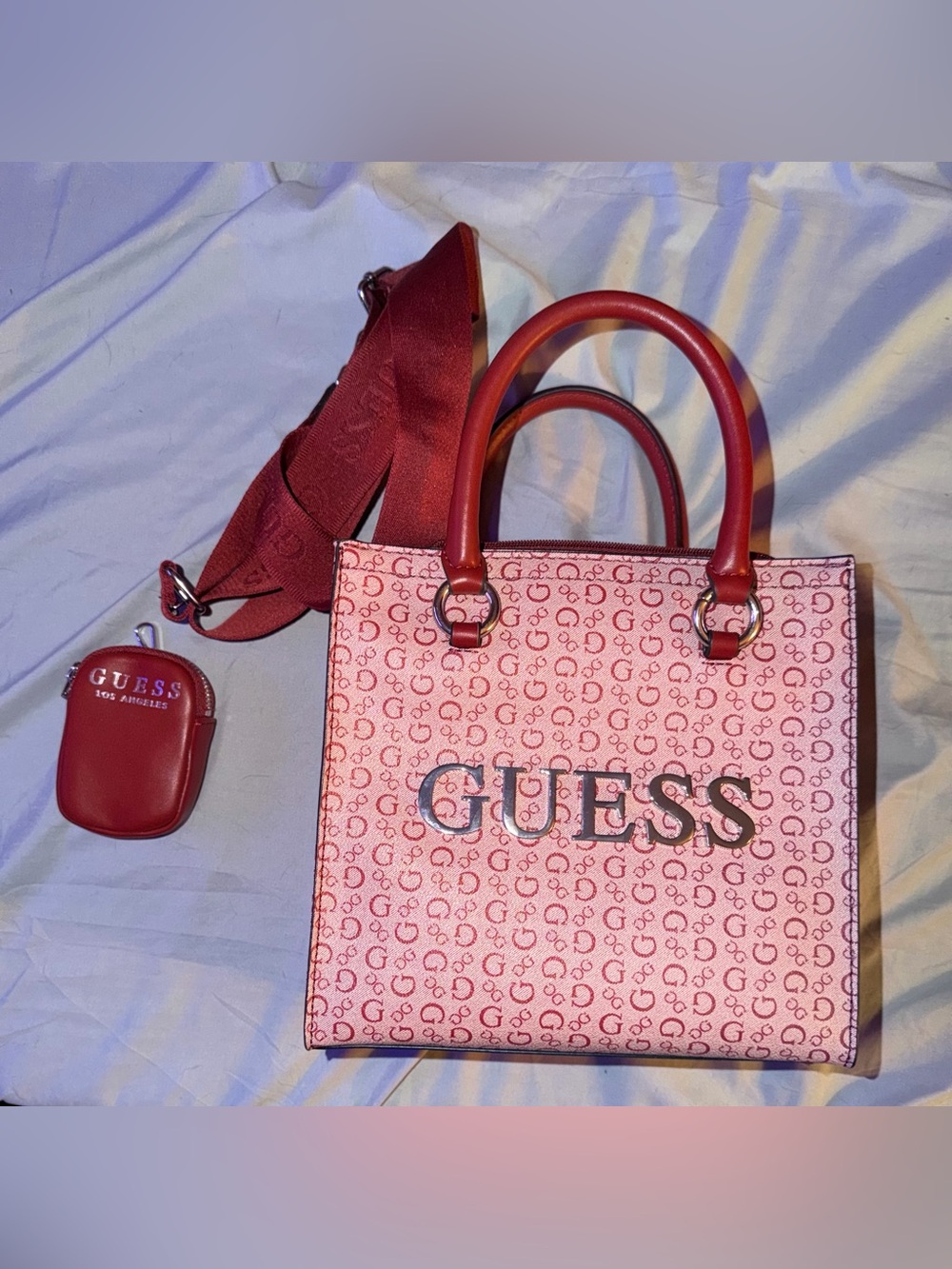 GUESS Pink Logo Tote Bag with Removable Strap